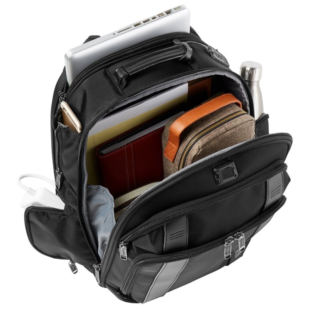 Black Men's Tech-Ready Backpack with Multiple Organizer Compartments